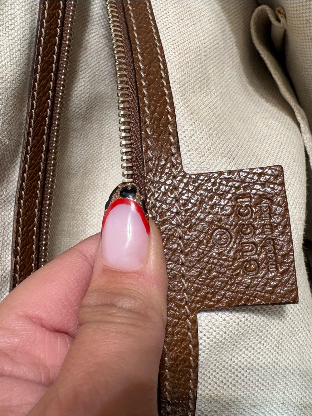 Authentic Gucci Beige GG Canvas and Brown Leather Tote - Picture 3 of 7